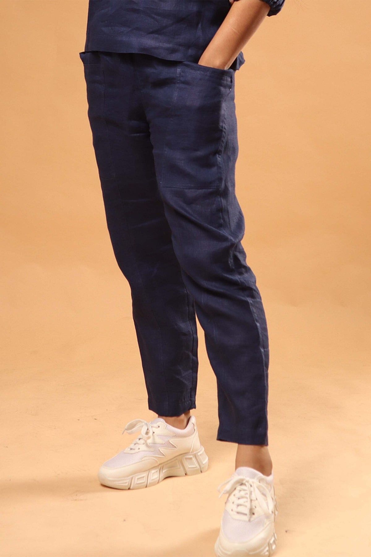Linen Tapered Pants Navy 