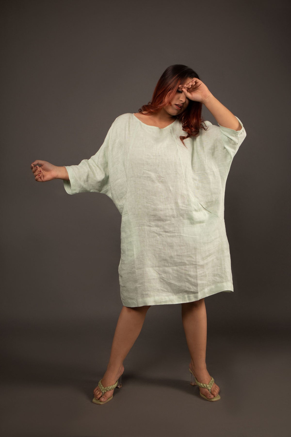 Relaxed Fit Linen Dress in Sage Green