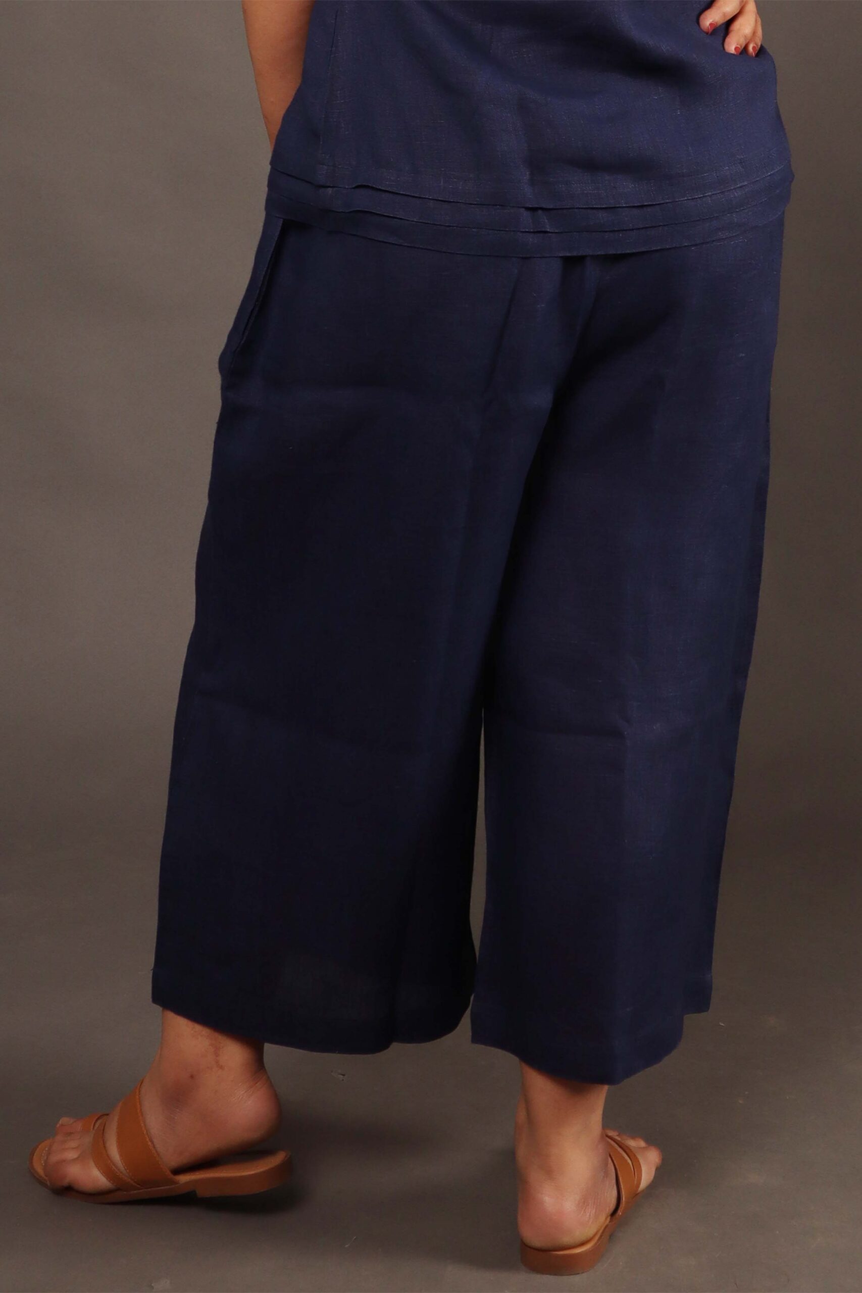 Navy Blue Cropped Wide Leg Pants