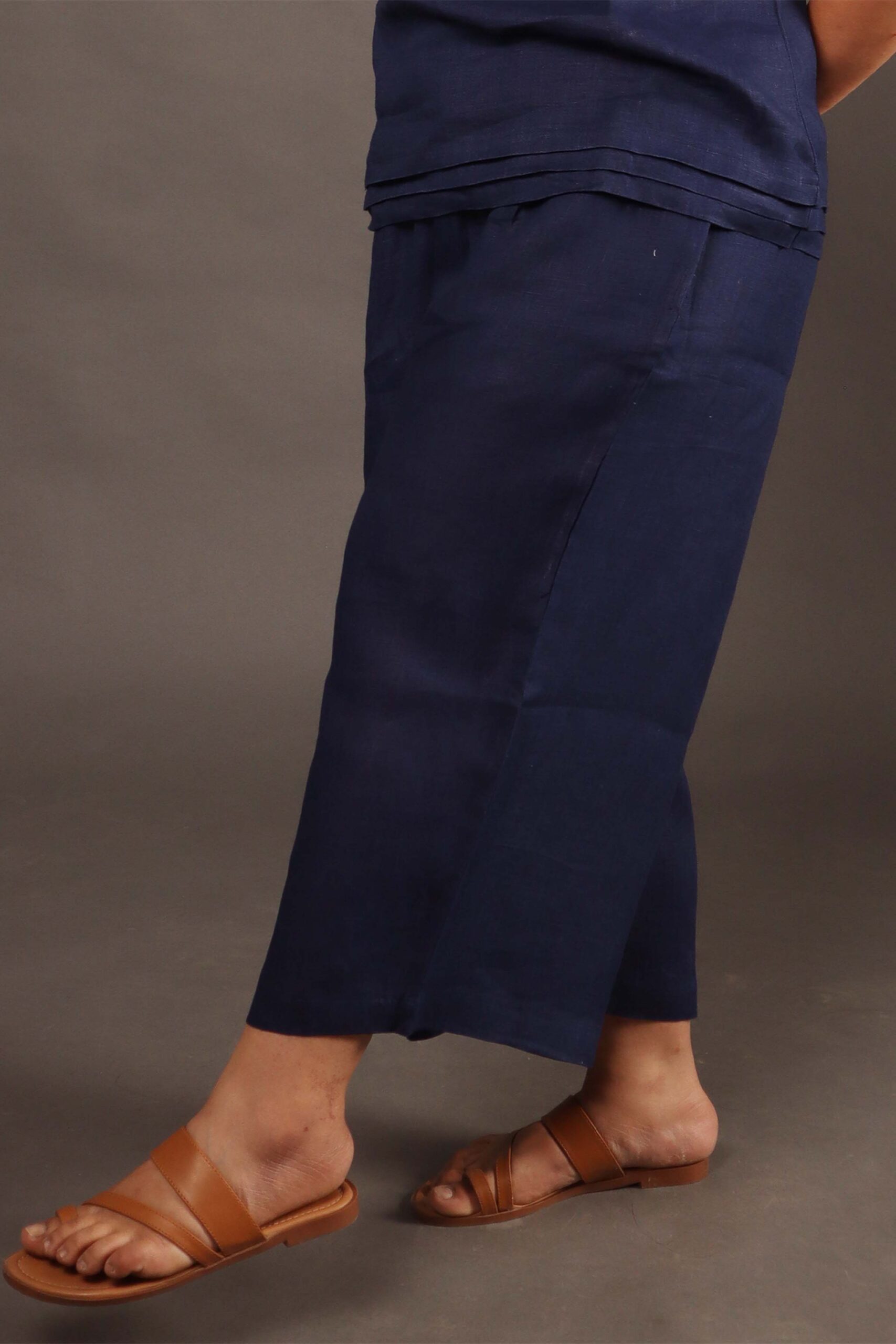 Navy Blue Cropped Wide Leg Pants
