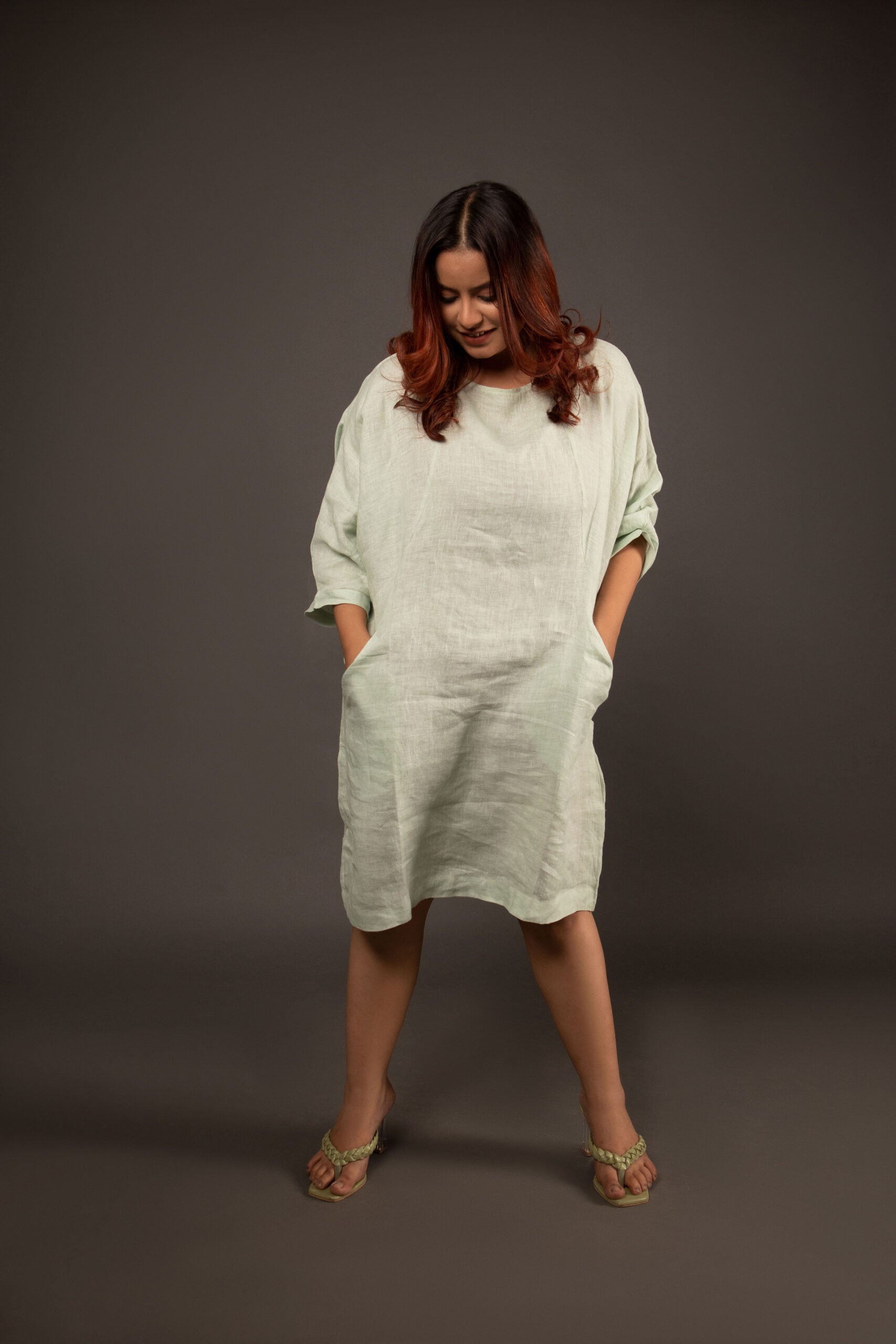 Relaxed Fit Linen Dress in Sage Green