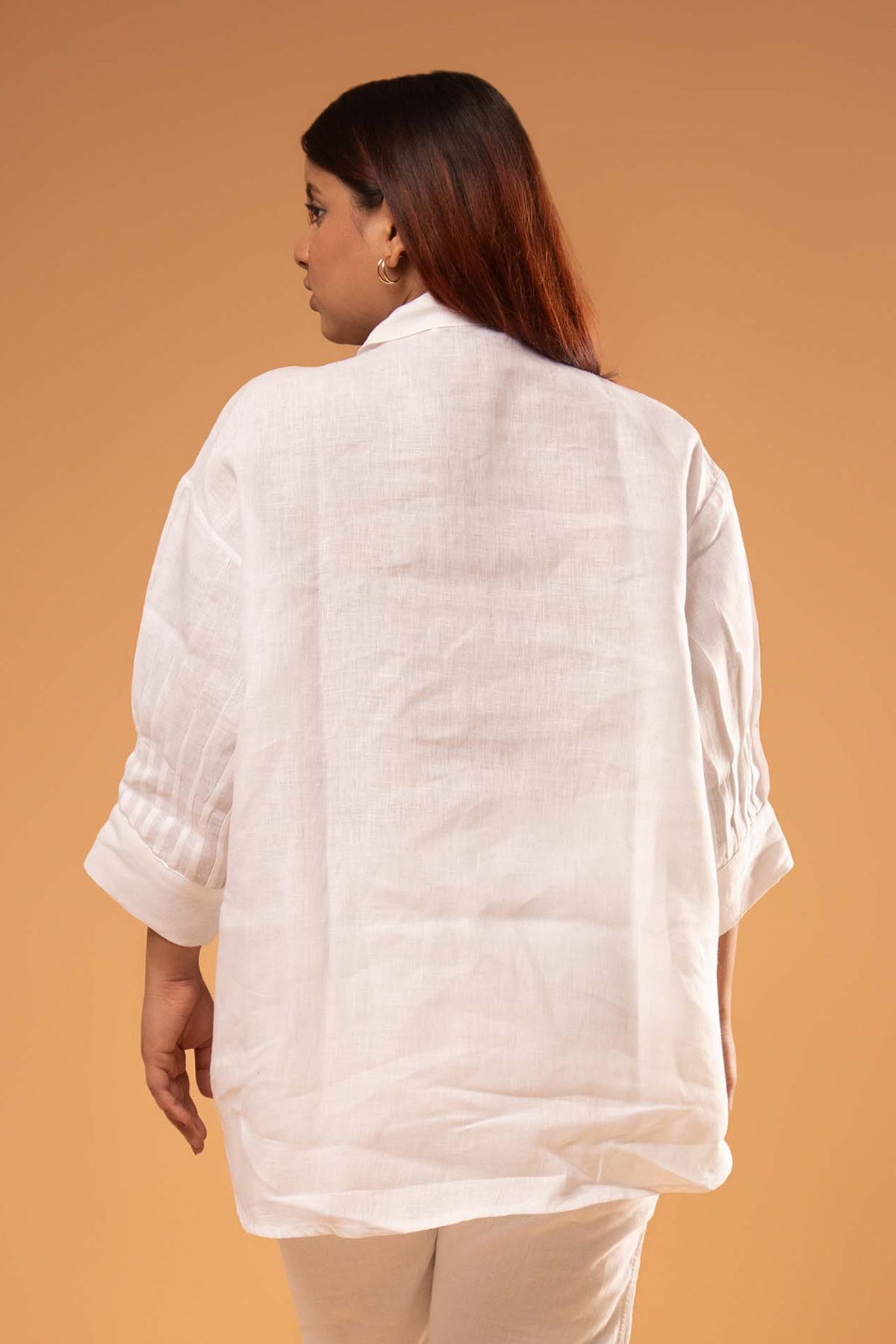 White Pleated Sleeve Boxy Shirt