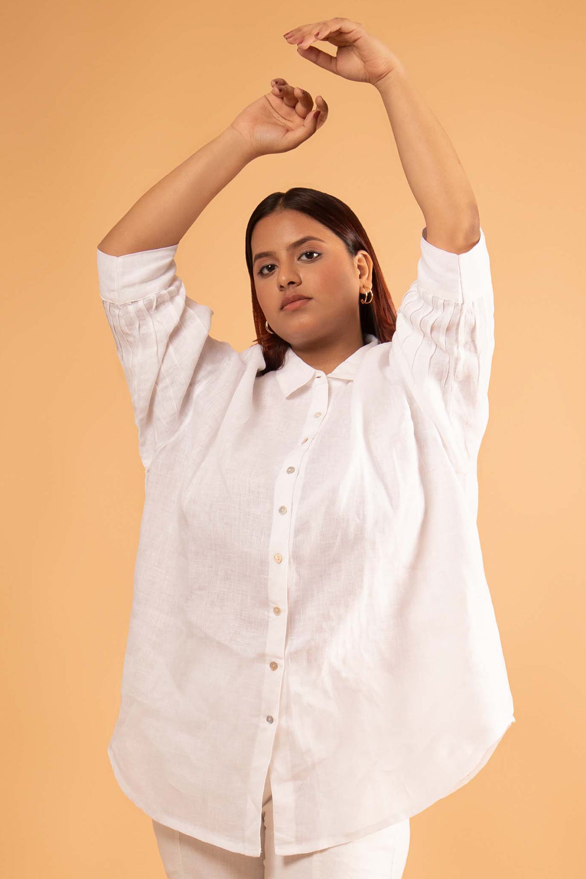 White Pleated Sleeve Boxy Shirt